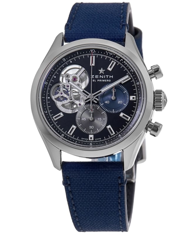 Zenith Chronomaster Open Black Dial Fabric Strap Men's Watch