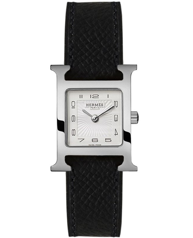 Hermes H Hour Quartz Small PM Black Calfskin Leather Women’s Watch 036704WW00 036704WW00