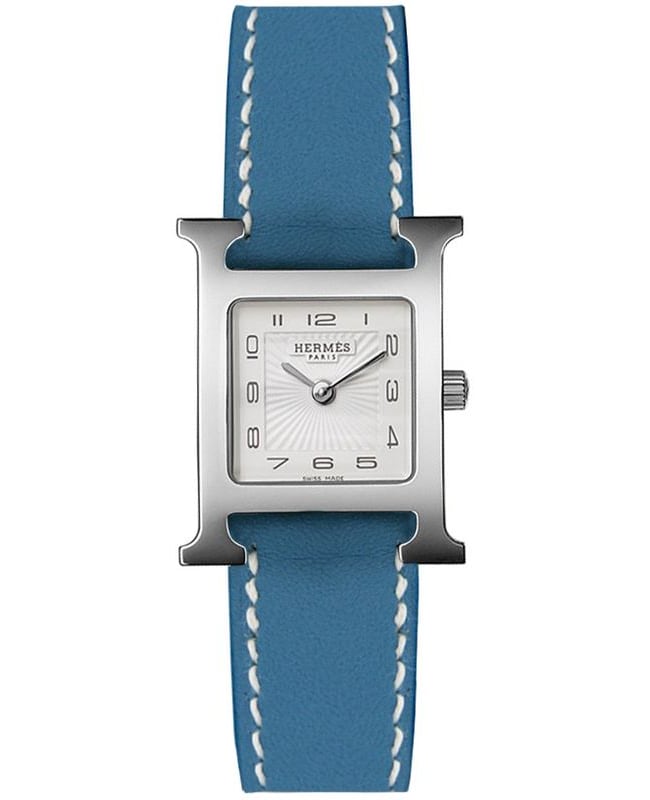 Hermes H Hour Quartz Small PM Blue Jeans Calfskin Leather Women’s Watch 036708WW00 036708WW00