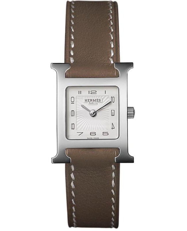 Hermes H Hour Quartz Small PM Taupe Calfskin Leather Women’s Watch 036709WW00 036709WW00