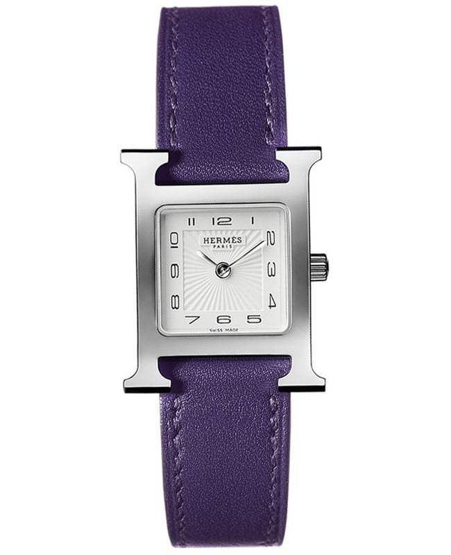 Hermes H Hour Quartz Small PM Purple Calfskin Leather Women’s Watch 036710WW00 036710WW00