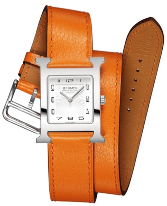 Hermes H Hour 21mm Orange Calfskin Leather Unisex Watch 036713WW00 036713WW00