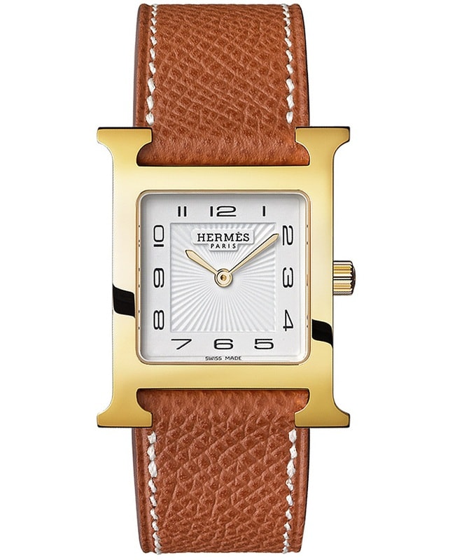 Hermes H Hour Medium MM 26mm Gold Plated Case Unisex Watch 036783WW00 036783WW00