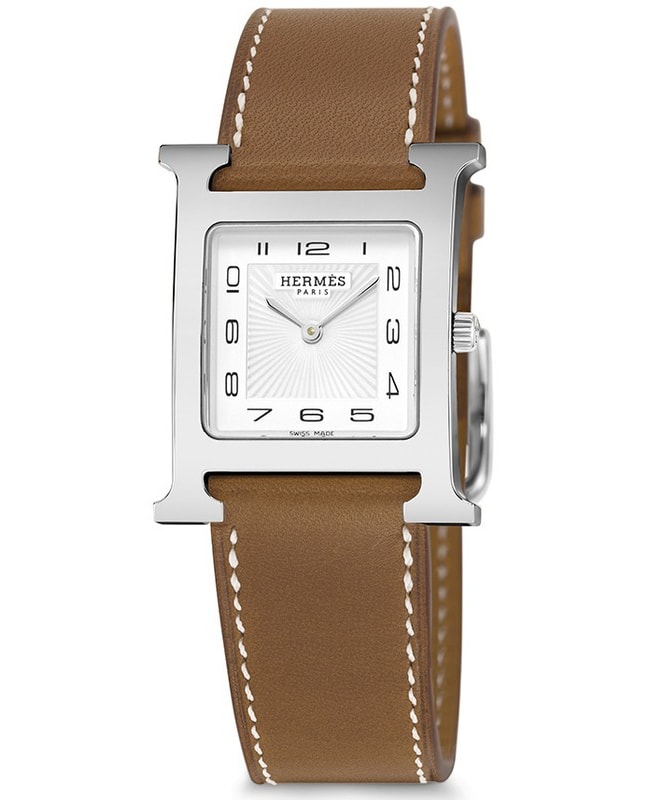 Hermes H Hour Medium MM Brown Calfskin Leather Women’s Watch 036793WW00 036793WW00