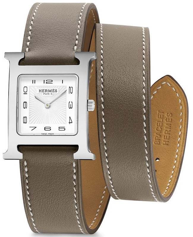 Hermes H Hour Medium MM 26mm Taupe Leather Women’s Watch 036804WW00 036804WW00