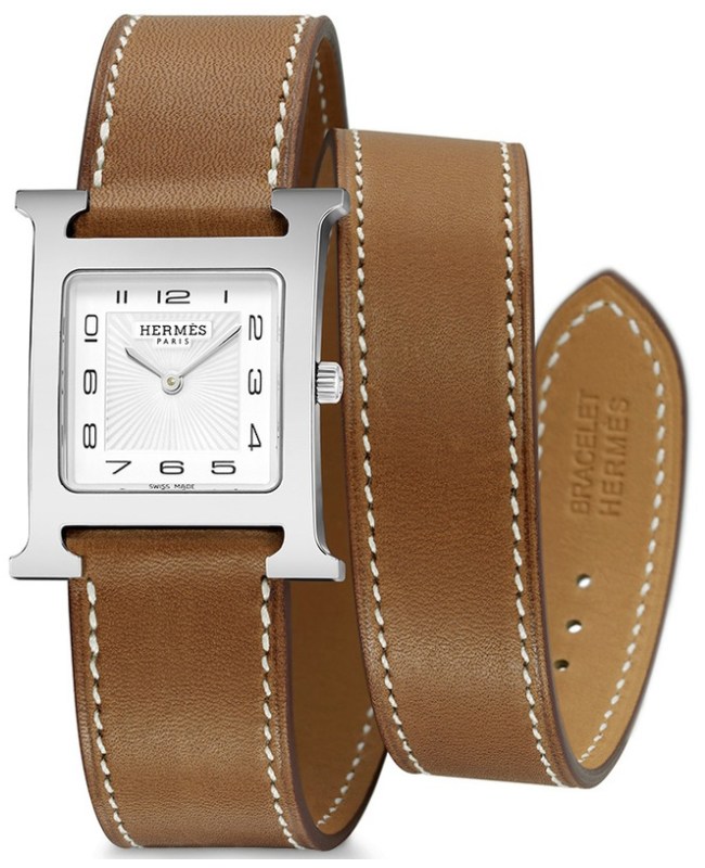 Hermes H Hour Medium MM 26mm Brown Leather Women’s Watch 036809WW00 036809WW00