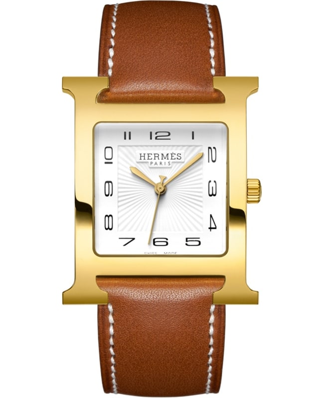 Hermes H Hour Quartz 30.5mm Gold Plated Case Unisex Watch 036844WW00 036844WW00