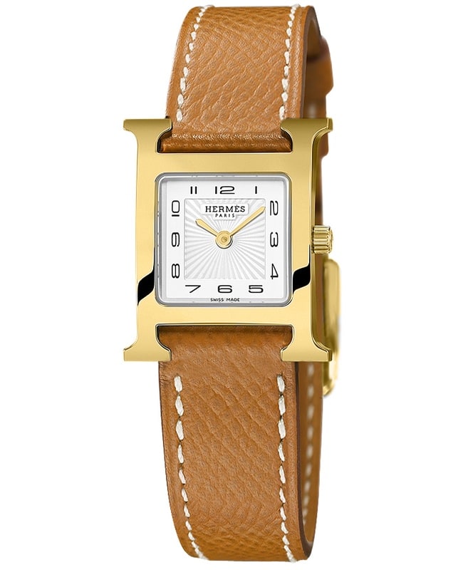 Hermes H Hour Quartz Petite TPM  Gold Plated Case Unisex Watch 037893WW00 037893WW00