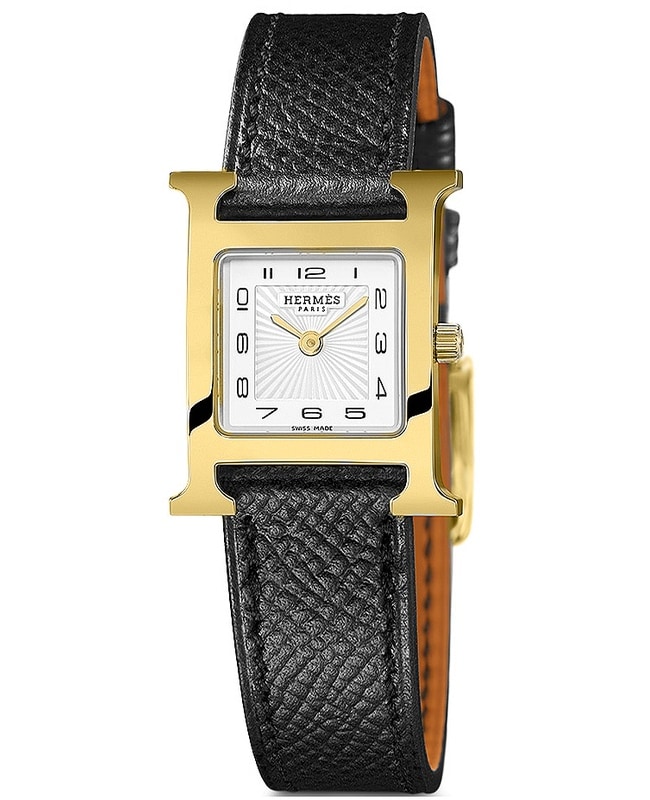 Hermes H Hour Gold Plated Case Leather Strap  Women’s Watch 037894WW00 W037894WW00