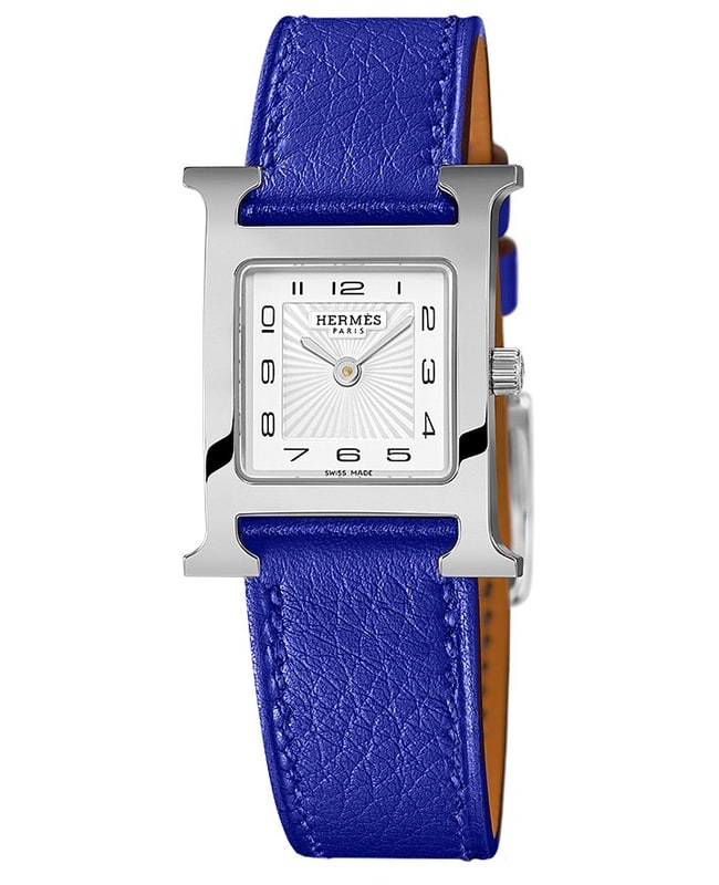 Hermes H Hour Medium MM 26mm Electric Blue Calfskin Leather  Women’s Watch 038967WW00 038967WW00