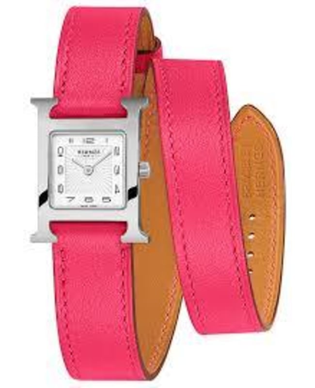 Hermes H Hour Pink Calfskin Leather Women’s Watch 039354WW00 039354WW00