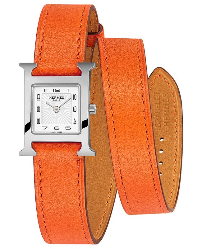 Hermes H Hour Quartz Petite TPM  17.2mm Orange Calfskin leather Unisex Watch 039363WW00 039363WW00