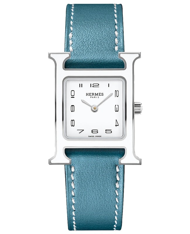 Hermes H Hour Quartz Small PM 21mm Blue Leather Unisex Watch 044903WW00 044903WW00