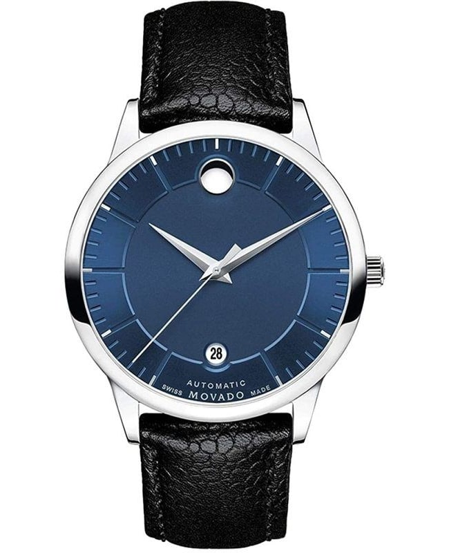 Movado 1881 Automatic Blue Dial Black Leather Strap Men's Watch