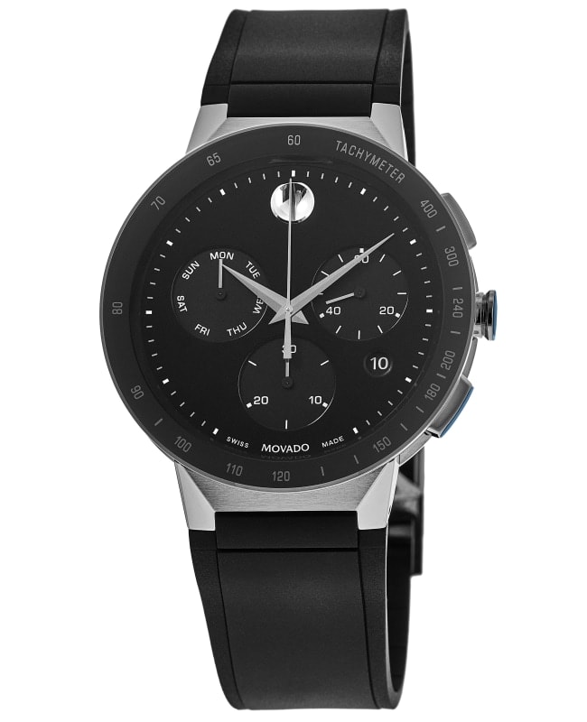 Movado Sapphire Black Chronograph Dial Rubber Strap Men’s Watch 0607240 0607240