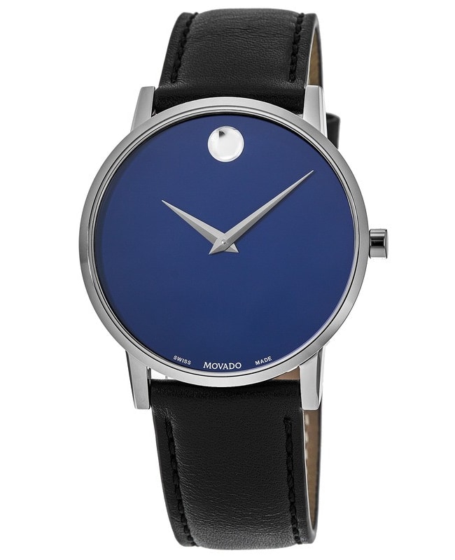 Movado Museum Classic Blue Dial Black Leather Strap Men’s Watch 0607270 0607270