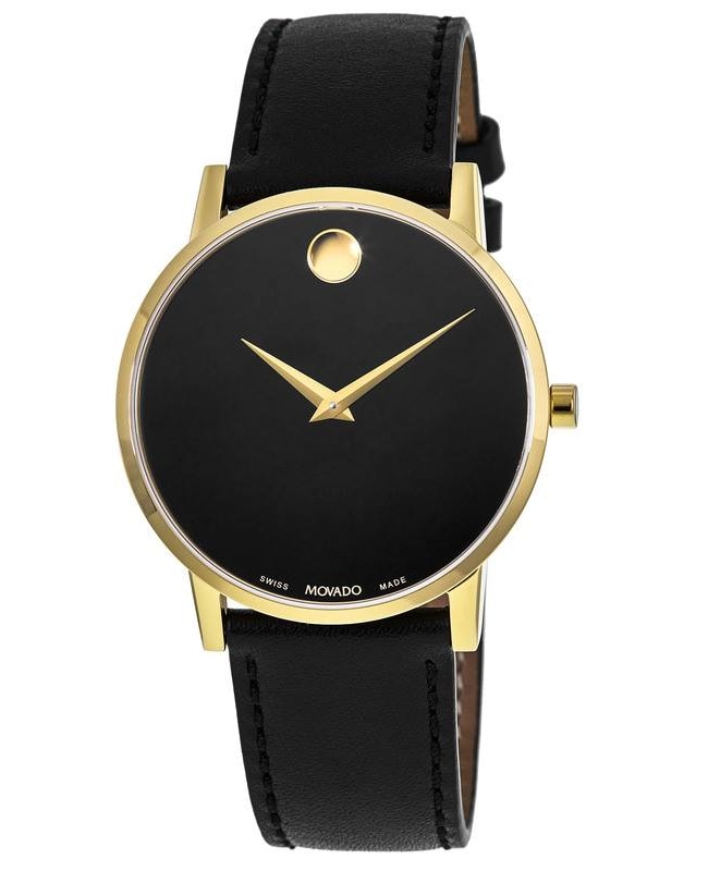 Movado Museum Classic Black Dial Black Leather Strap Men’s Watch 0607271 0607271