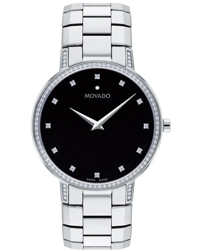 Movado Faceto Black Dial Diamond Steel Unisex Watch 0607482 0607482