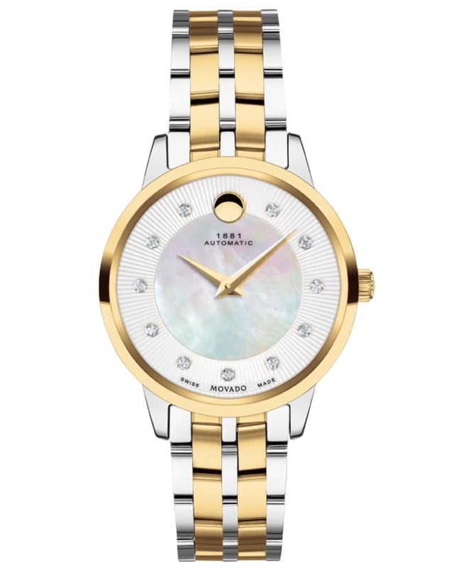 Movado 1881 Automatic Mother of Pearl Diamond Dial Steel and Yellow Gold PVD Women’s Watch 0607489 0607489
