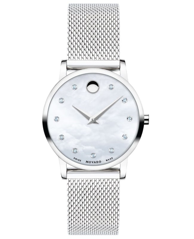 Movado Museum Classic Mother of Pearl Diamond Dial Steel Women’s Watch 0607491 0607491