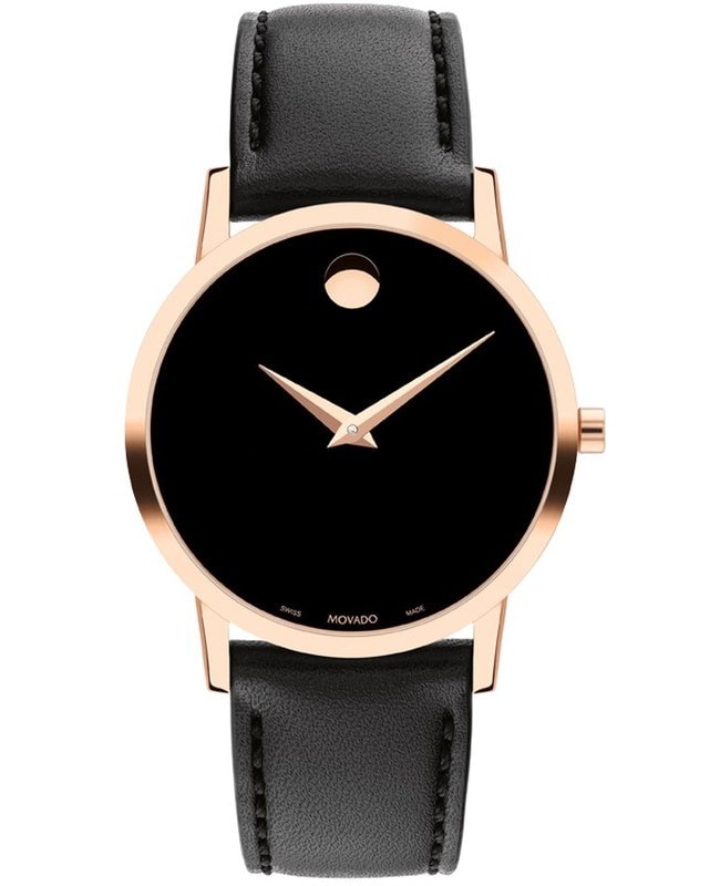 Movado Museum Classic Black Dial Leather Strap Women’s Watch 0607585 0607585