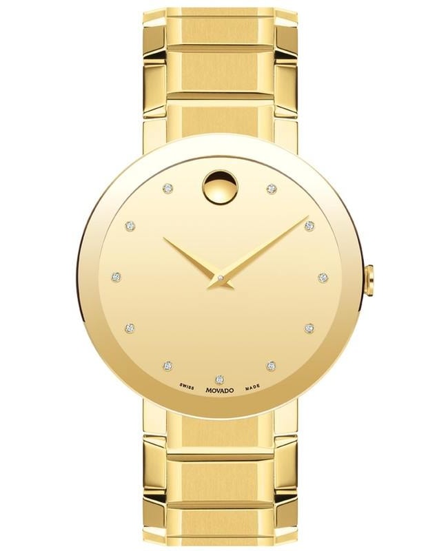 Movado Sapphire Gold Diamond Dial Gold Steel Men's Watch 0607588