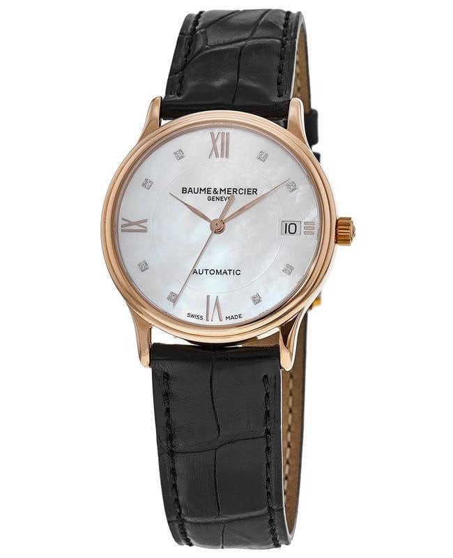 Baume & Mercier Classima Automatic 18kt Rose Gold Diamond Leather Strap  Women’s Watch 10077 M0A10077