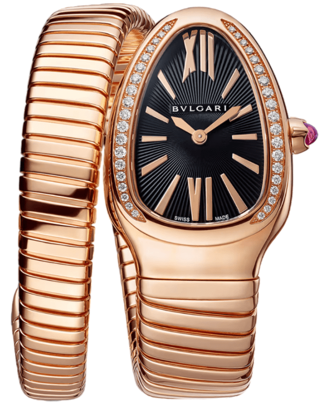 Bulgari Serpenti Tubogas Black Dial Diamond Bezel 18k Rose Gold Womens Watch 101815 101815 28270$
