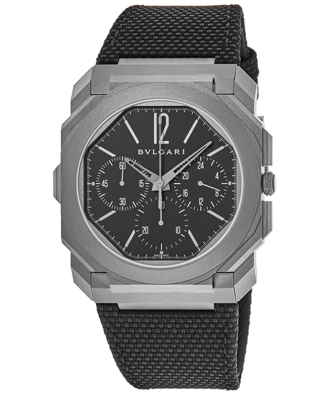 Bulgari Octo Finissimo Chronograph GMT Black Dial Rubber Strap Men's Watch 103371 103371