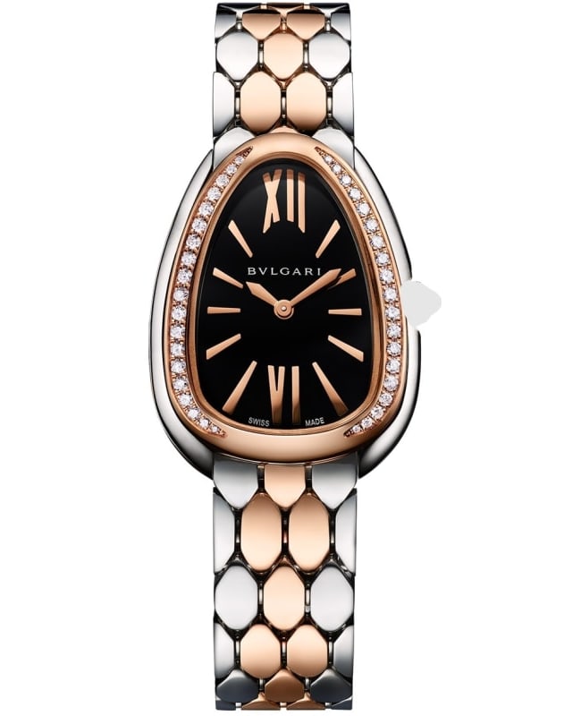 Bulgari Serpenti Seduttori Black Dial Diamond Stainless Steel and 18kt Rose Gold Women’s Watch 103450 103450