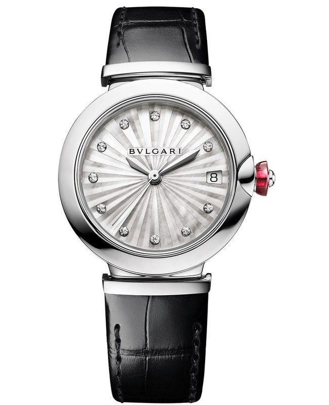 Bulgari Lvcea Mother of Pearl Diamond Dial Leather Strap Women's Watch 103478