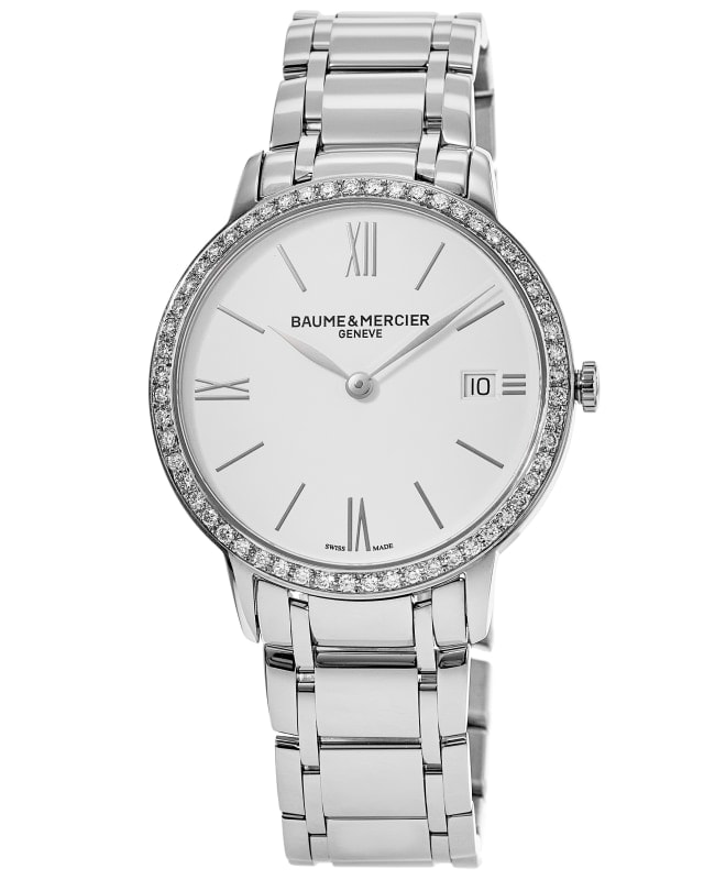 Baume & Mercier Classima Quartz 36mm Custom Diamond Bezel Steel Women's Watch 10356-CD