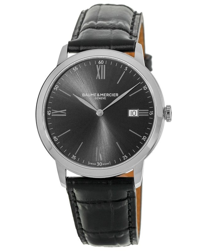 Baume & Mercier Classima Quartz Grey Dial Black Leather Strap Men’s Watch 10416 10416