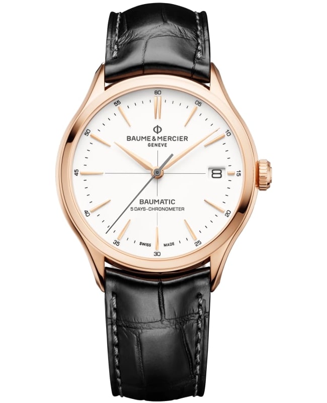 Baume & Mercier Clifton Automatic White Dial Rose Gold Leather Strap Men’s Watch 10469 10469