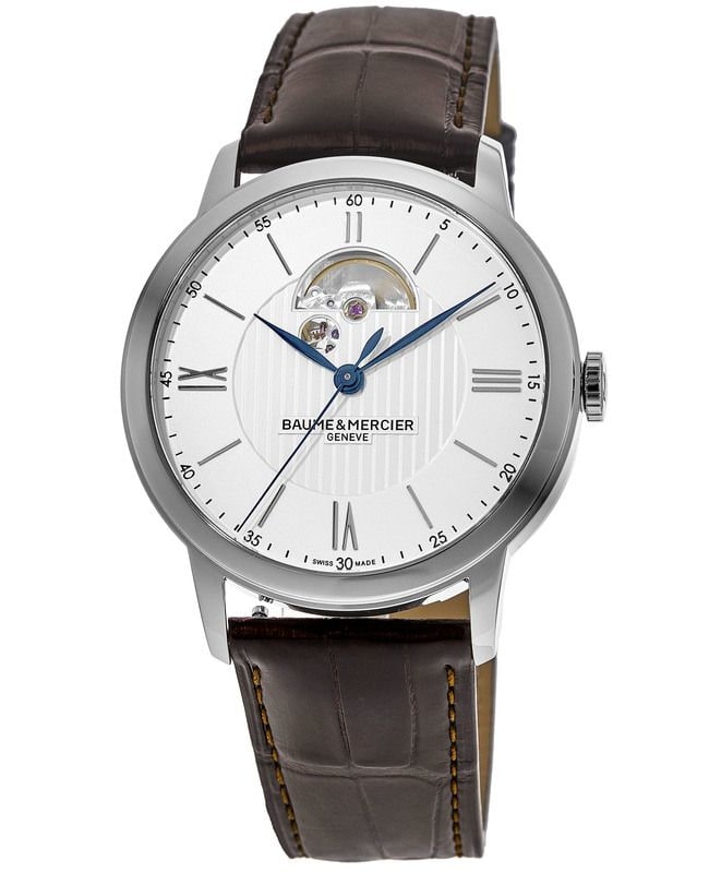 Baume Mercier Classima Automatic Silver Open Dial Leather Strap Mens Watch 10524 M0A10524 2520$