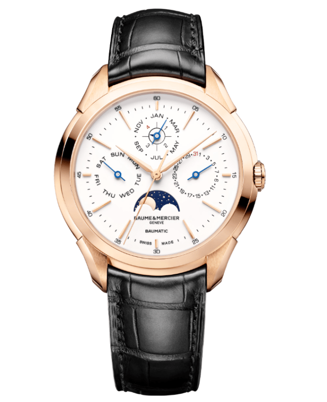 Baume & Mercier Clifton Automatic Perpetual Calendar 18kt Rose Gold Leather Strap Men's Watch 10583 10583