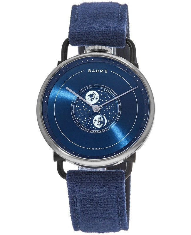 Baume & Mercier Baume Moonphase Blue Dial Cotton Strap Men’s Watch 10637 10637