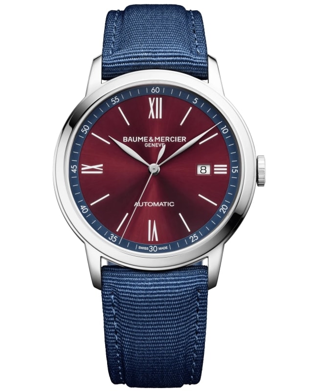 Baume & Mercier Classima Automatic Burgundy Dial Canvas Strap Men’s Watch 10694 10694