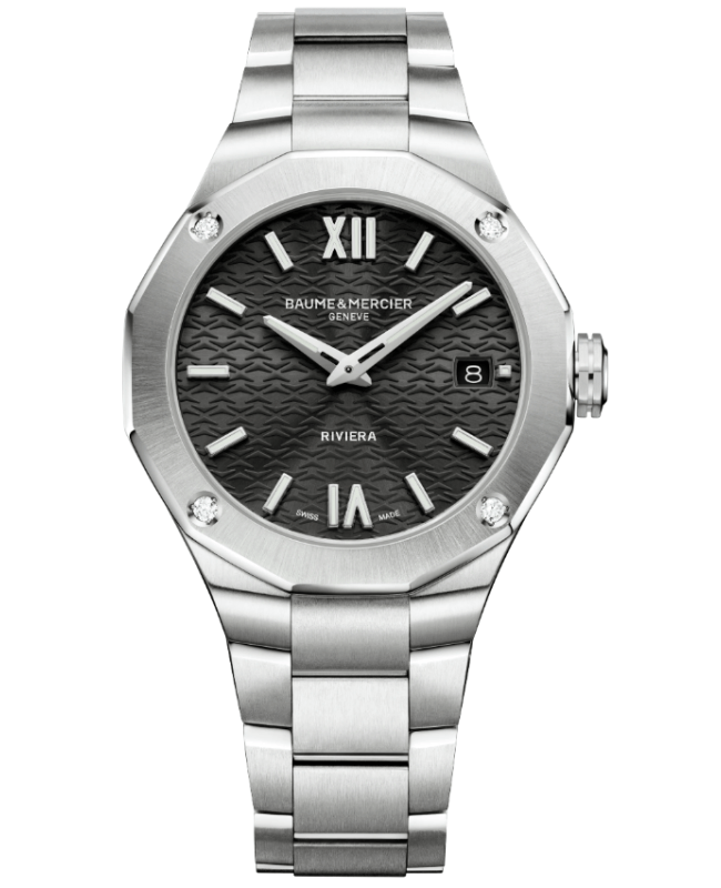 Baume & Mercier Riviera Black Decaled Wave Dial Stainless Steel Women's Watch 10724