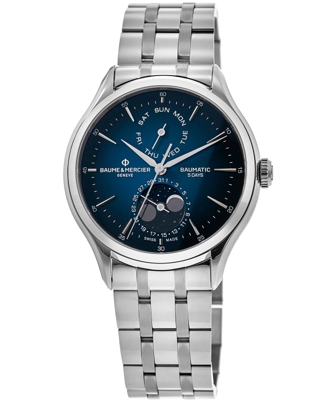 Baume & Mercier Clifton Automatic 42mm Moonphase Blue Dial Stainless Steel Men's Watch 10725