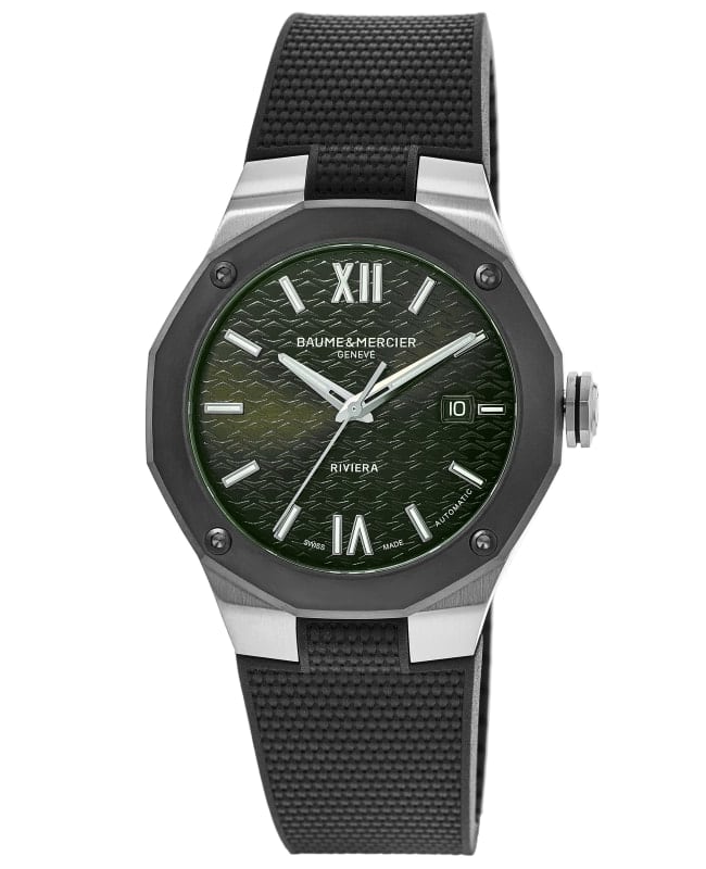 Baume & Mercier Riviera Automatic Green Dial Rubber Strap Men's Watch 10763