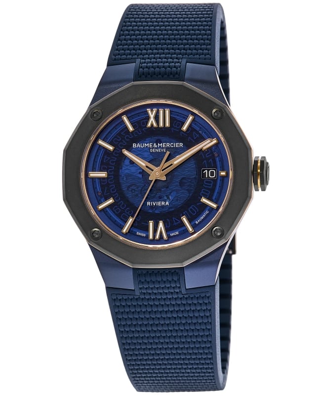 Baume & Mercier Riviera Automatic Blue Dial Blue Rubber Strap Men's Watch 10769