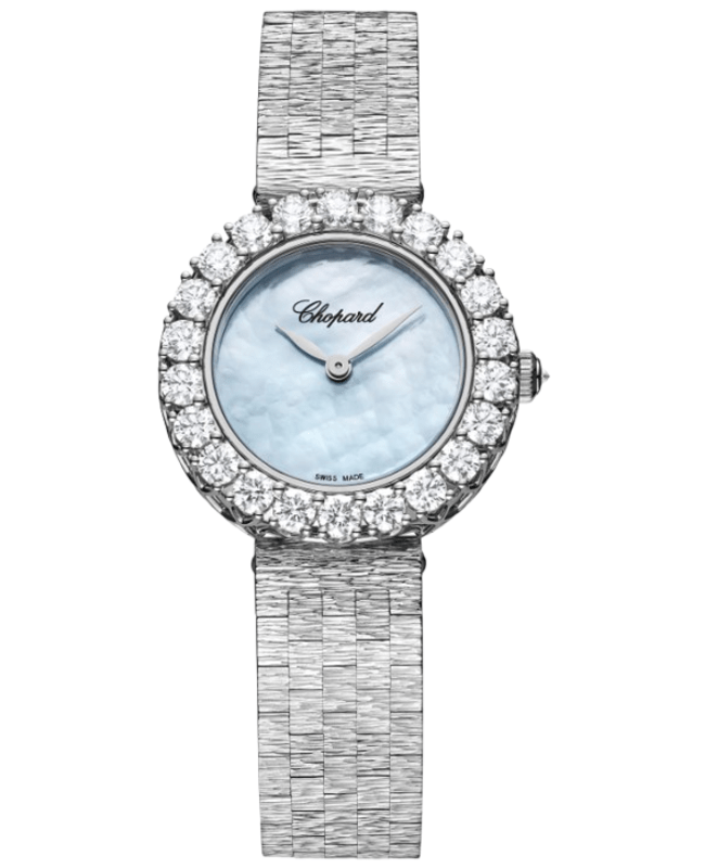 Chopard L'Heure Du Diamant Round Small Manual Winding Blue Mother of Pearl Dial Diamond Bezel 18K White Gold Women's Watch 10A178-1314