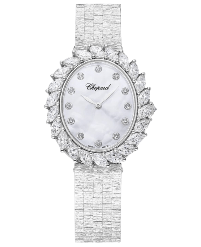 Chopard L'Heure Du Diamant Oval Automatic Mother of Pearl Dial Diamond Bezel 18K White Gold Women's Watch 10A326-1106