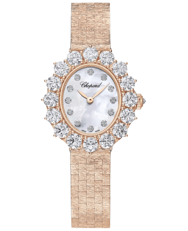 Chopard L'Heure Du Diamant Oval Manual Winding Mother of Pearl Dial Diamond Bezel 18K Rose Gold Women's Watch 10A393-5106