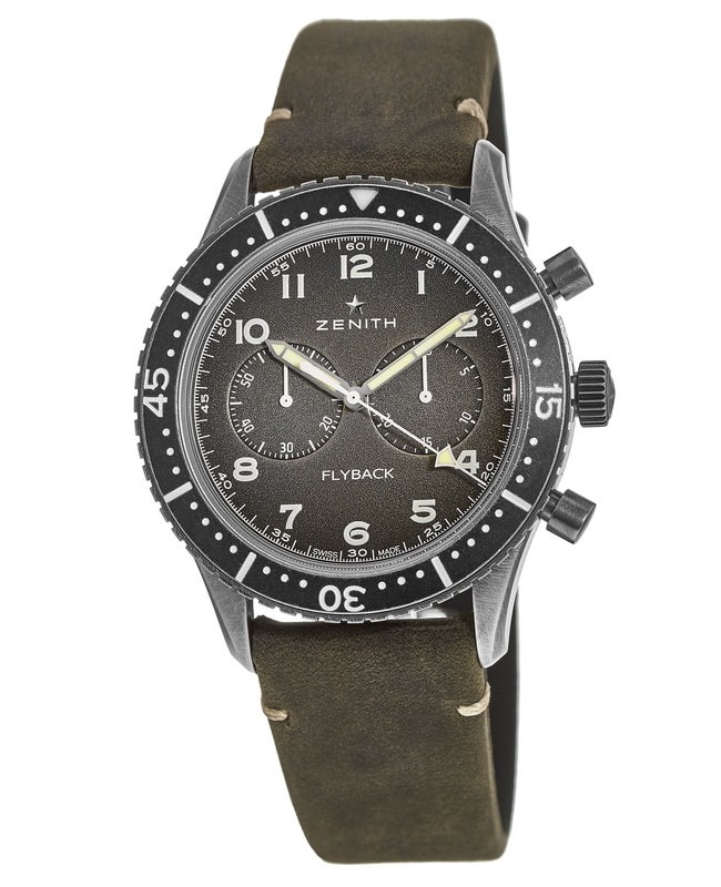 Zenith Pilot Cronometro Tipo CP-2 Flyback Grey Dial Green Leather Strap Men’s Watch 11.2240.405/21.C773 11.2240.405/21.C773