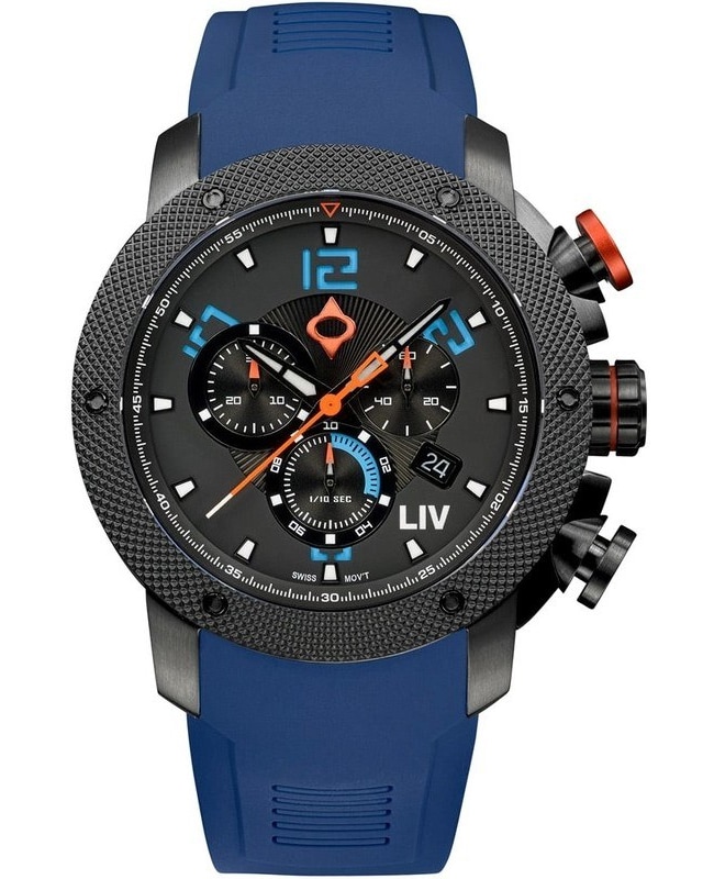 LIV Genesis GX1 Black Chronograph Dial Silicone Strap Swiss Men’s Watch 1210.45.119 SBL 1210.45.119 SBL