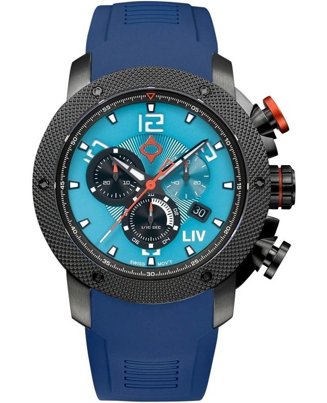 LIV Genesis GX1 T.J. Blue Chronograph Dial Silicone Strap Swiss Men’s Watch 1210.45.130 SBL 1210.45.130 SBL