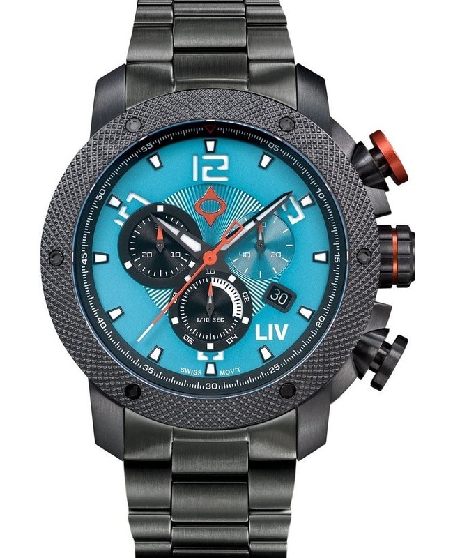 LIV Genesis GX1 T.J. Blue Chronograph Dial Black Steel Swiss Men’s Watch 1210.45.130 SS 1210.45.130 SS