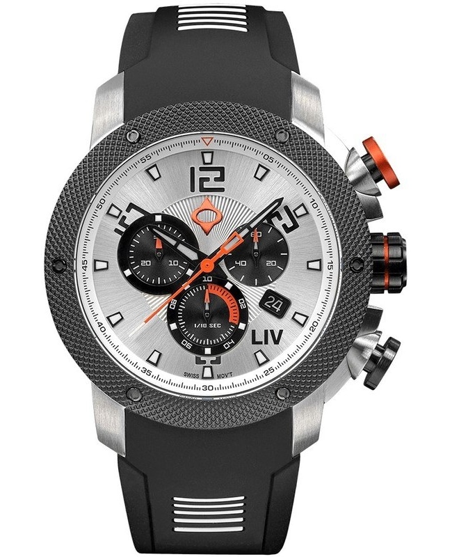 LIV Genesis GX1 Silver Chronograph Dial Silicone Strap Swiss Men’s Watch 1220.45.118 SBKW 1220.45.118 SBKW